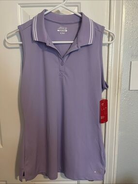 bcg Lavender Sleeveless Polo Tank with Striped Collar